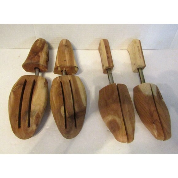 Vintage Mens Wooden Shoe Trees Forms Florsheim& Bostonian 2 Pair Stretchers Horn - Picture 1 of 7
